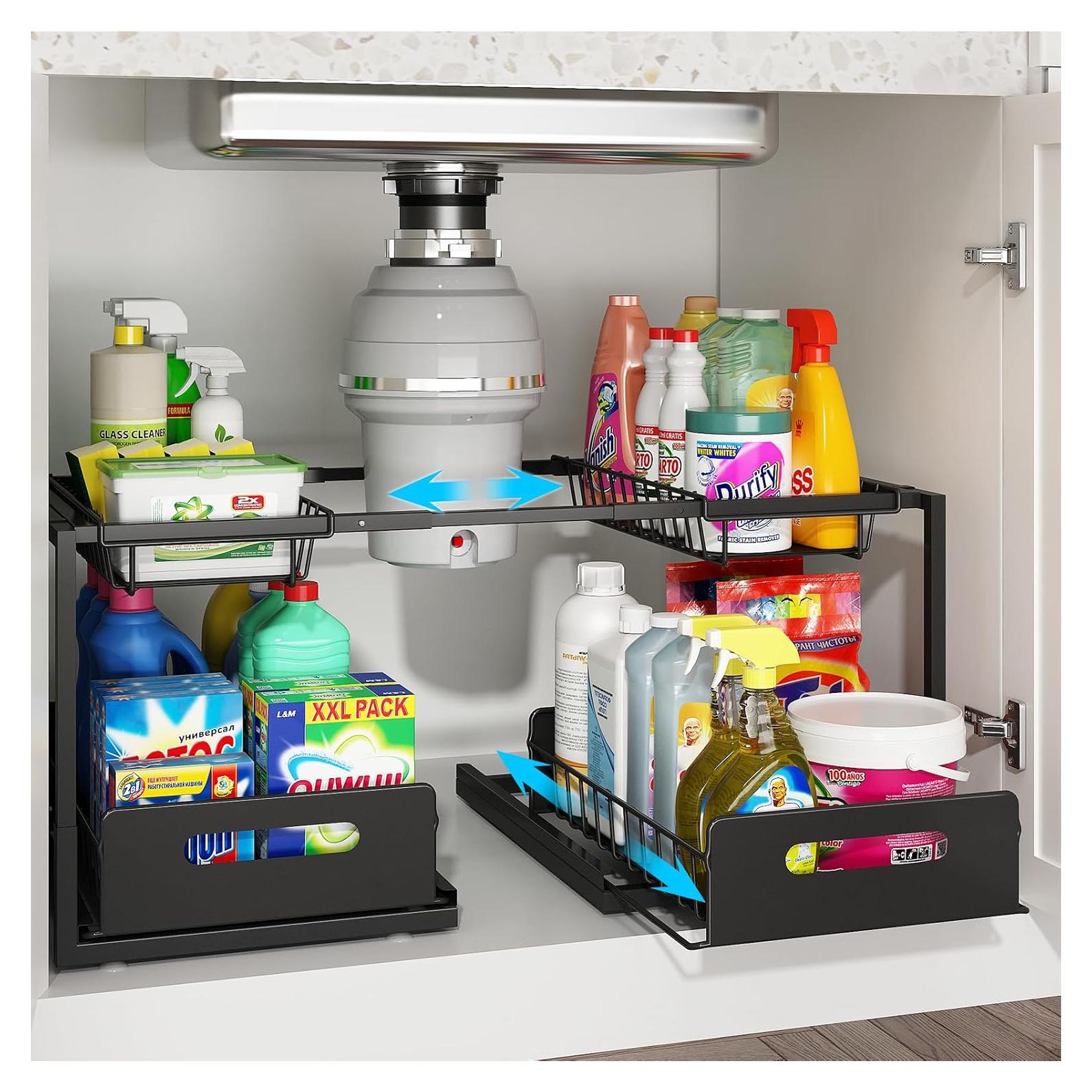 Organizador de Doble Cajón KOSIWU para Fregadero, Negro