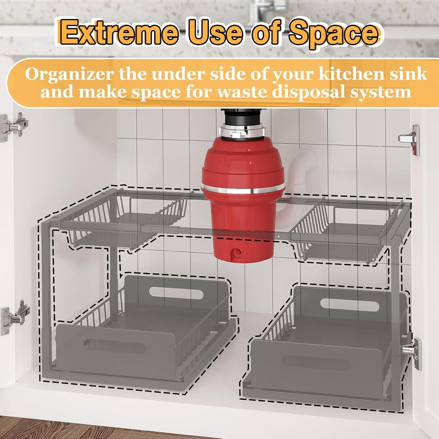 Organizador de Doble Cajón KOSIWU para Fregadero, Negro