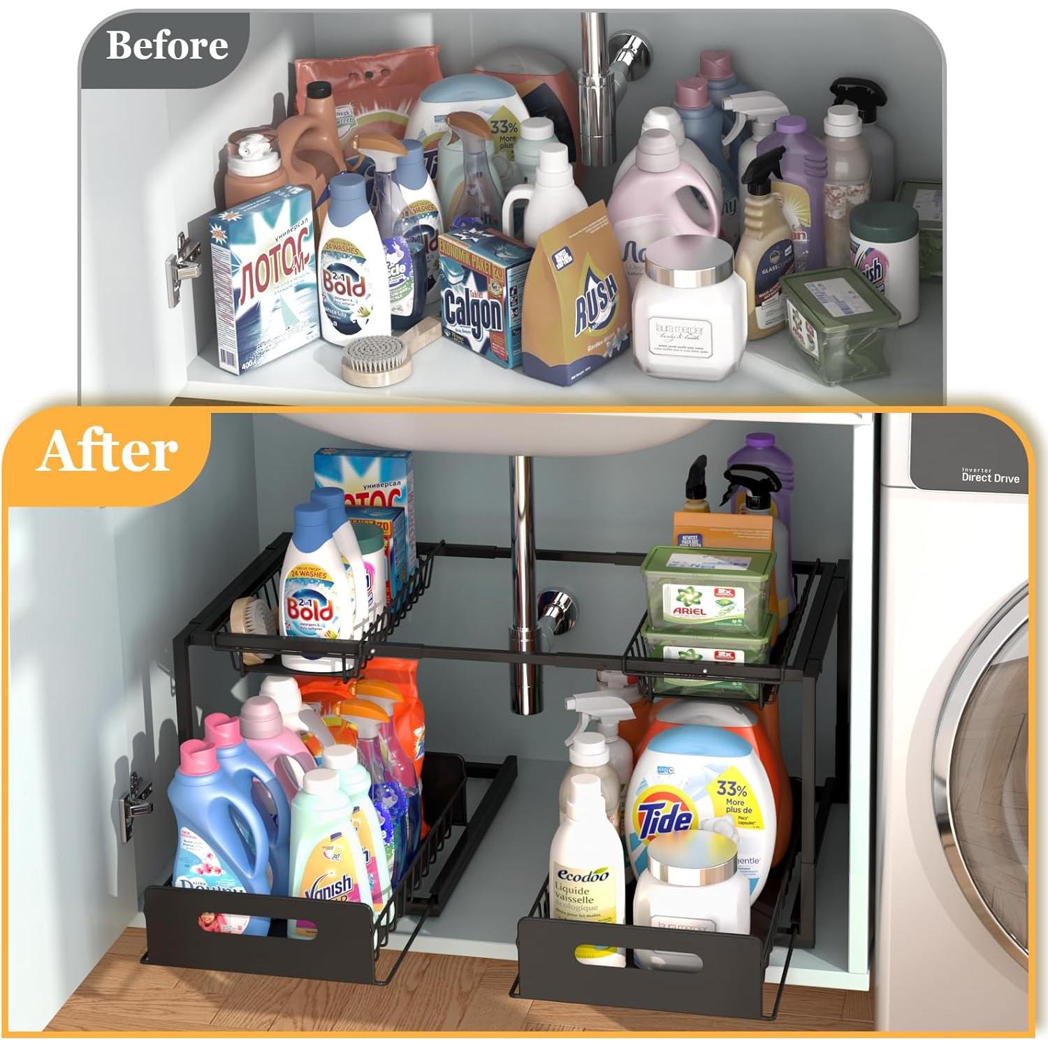 Organizador de Doble Cajón KOSIWU para Fregadero, Negro