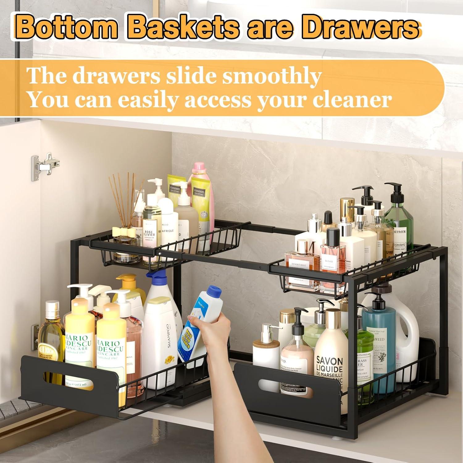 Organizador de Doble Cajón KOSIWU para Fregadero, Negro