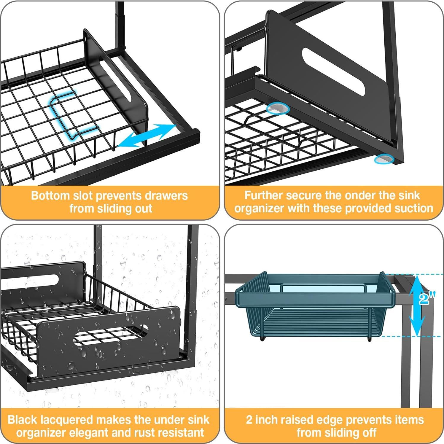 Organizador de Doble Cajón KOSIWU para Fregadero, Negro