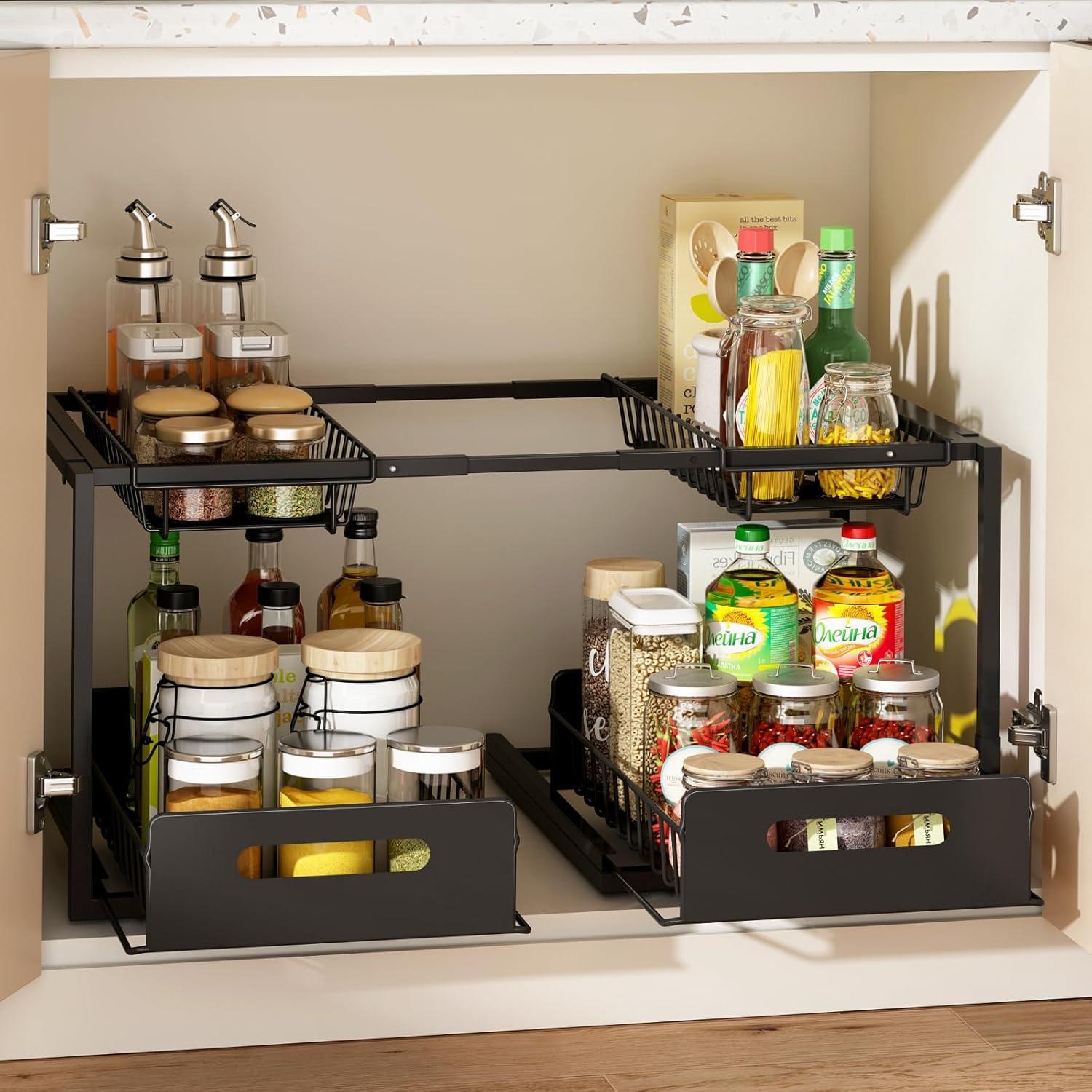 Organizador de Doble Cajón KOSIWU para Fregadero, Negro