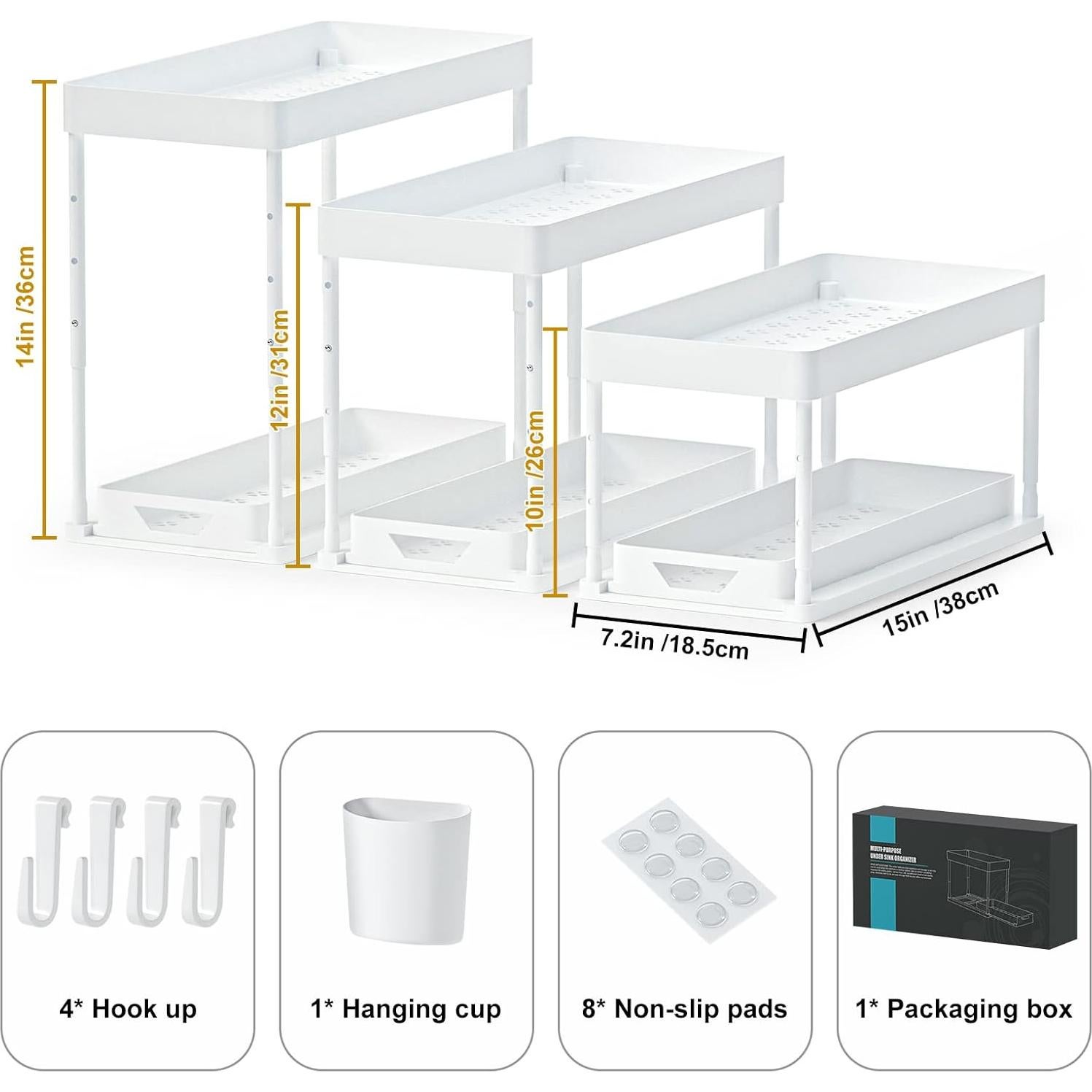 Organizador Bajo Fregadero HI NINGER 2 Niveles Ajustable Blanco