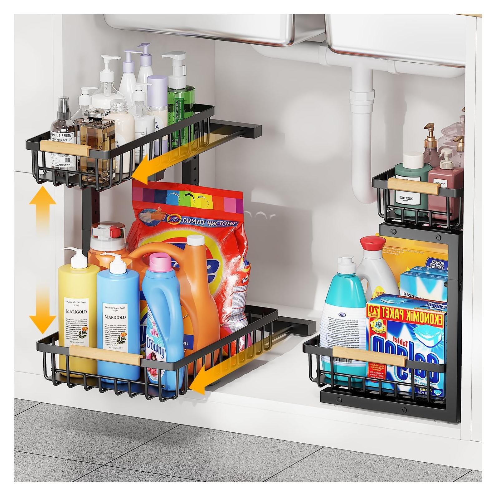 Organizador Deslizante NIU BAO 2 Niveles para Fregadero Negro