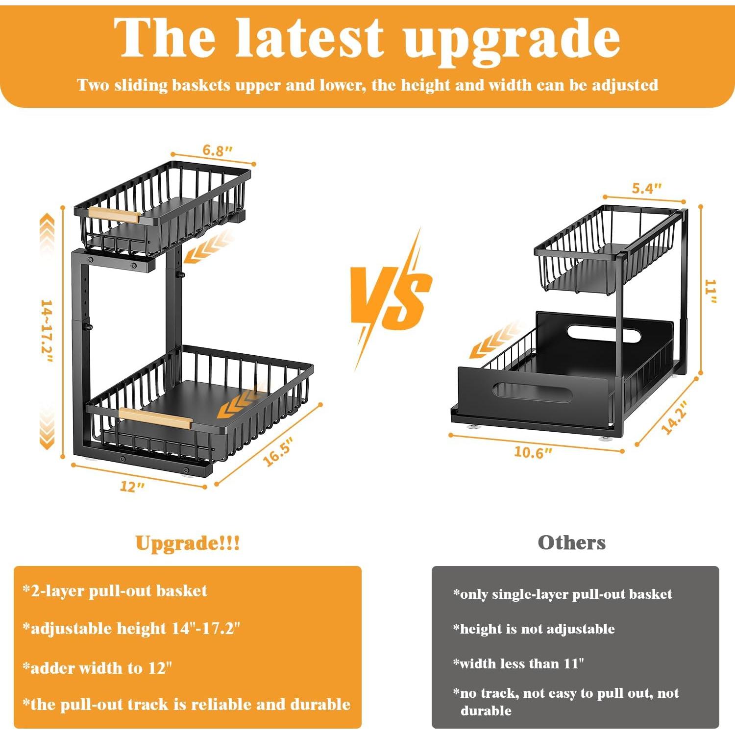 Organizador Deslizante NIU BAO 2 Niveles para Fregadero Negro