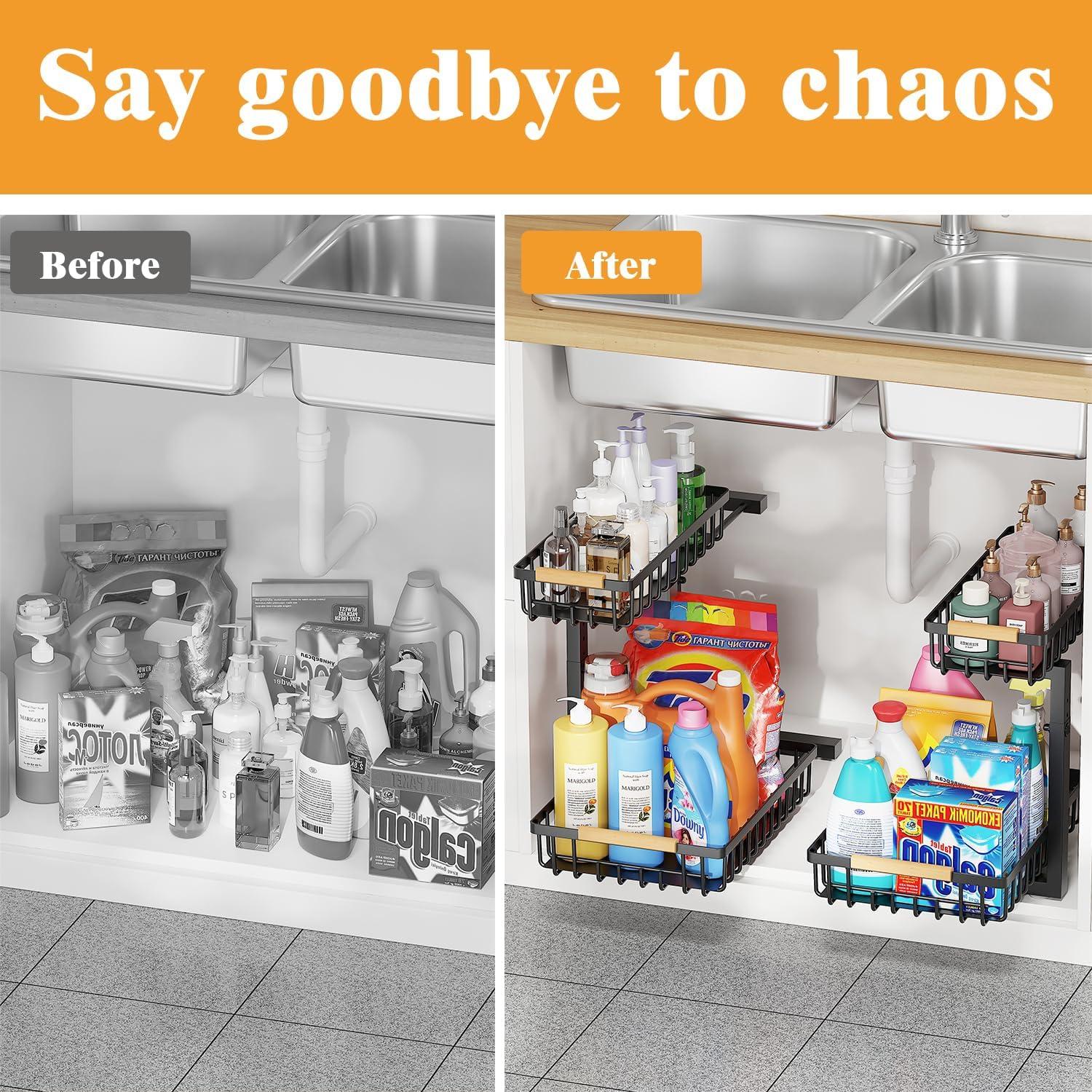 Organizador Deslizante NIU BAO 2 Niveles para Fregadero Negro