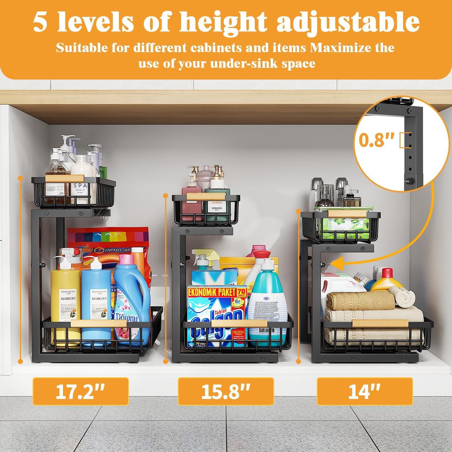 Organizador Deslizante NIU BAO 2 Niveles para Fregadero Negro