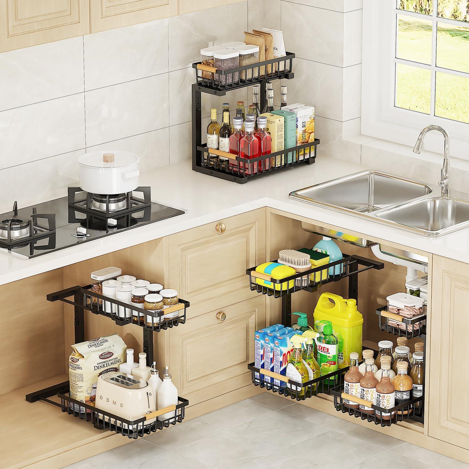 Organizador Deslizante NIU BAO 2 Niveles para Fregadero Negro