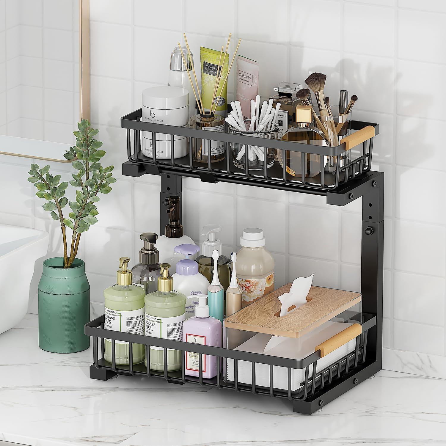 Organizador Deslizante NIU BAO 2 Niveles para Fregadero Negro