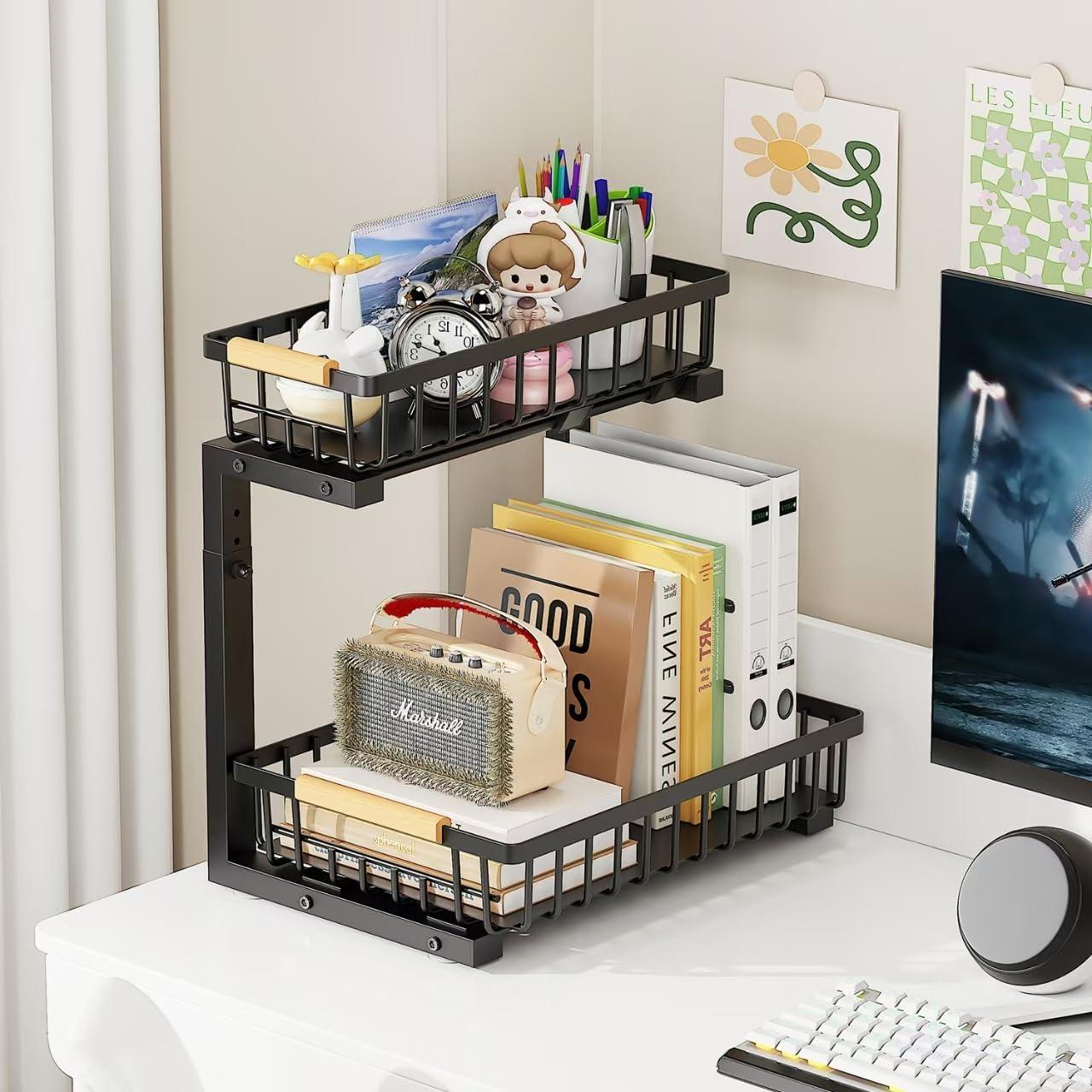 Organizador Deslizante NIU BAO 2 Niveles para Fregadero Negro