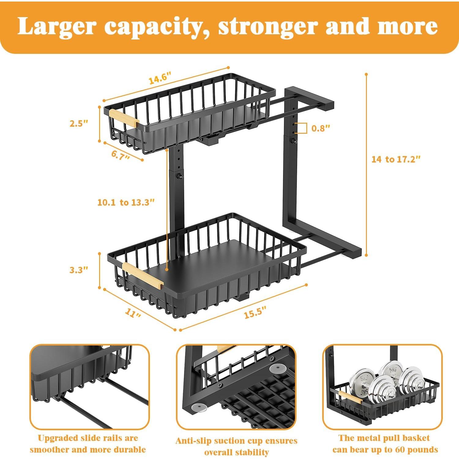 Organizador Deslizante NIU BAO 2 Niveles para Fregadero Negro