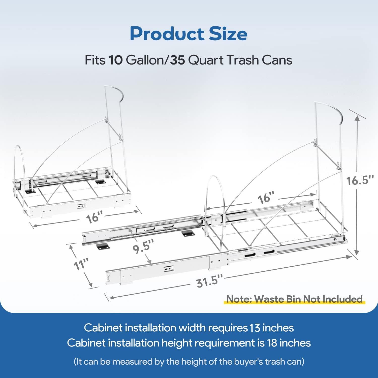 Cesto de Basura Deslizante Bajo Gabinete Tanamu 28x40.6 cm
