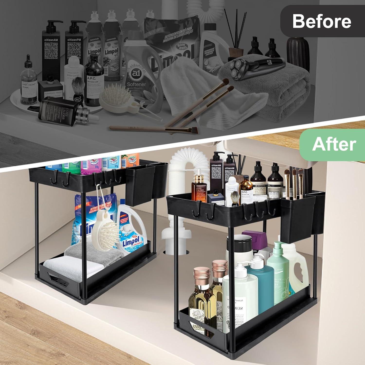 Organizador de Fregadero LTAXAF 2 Niveles Deslizante Negro