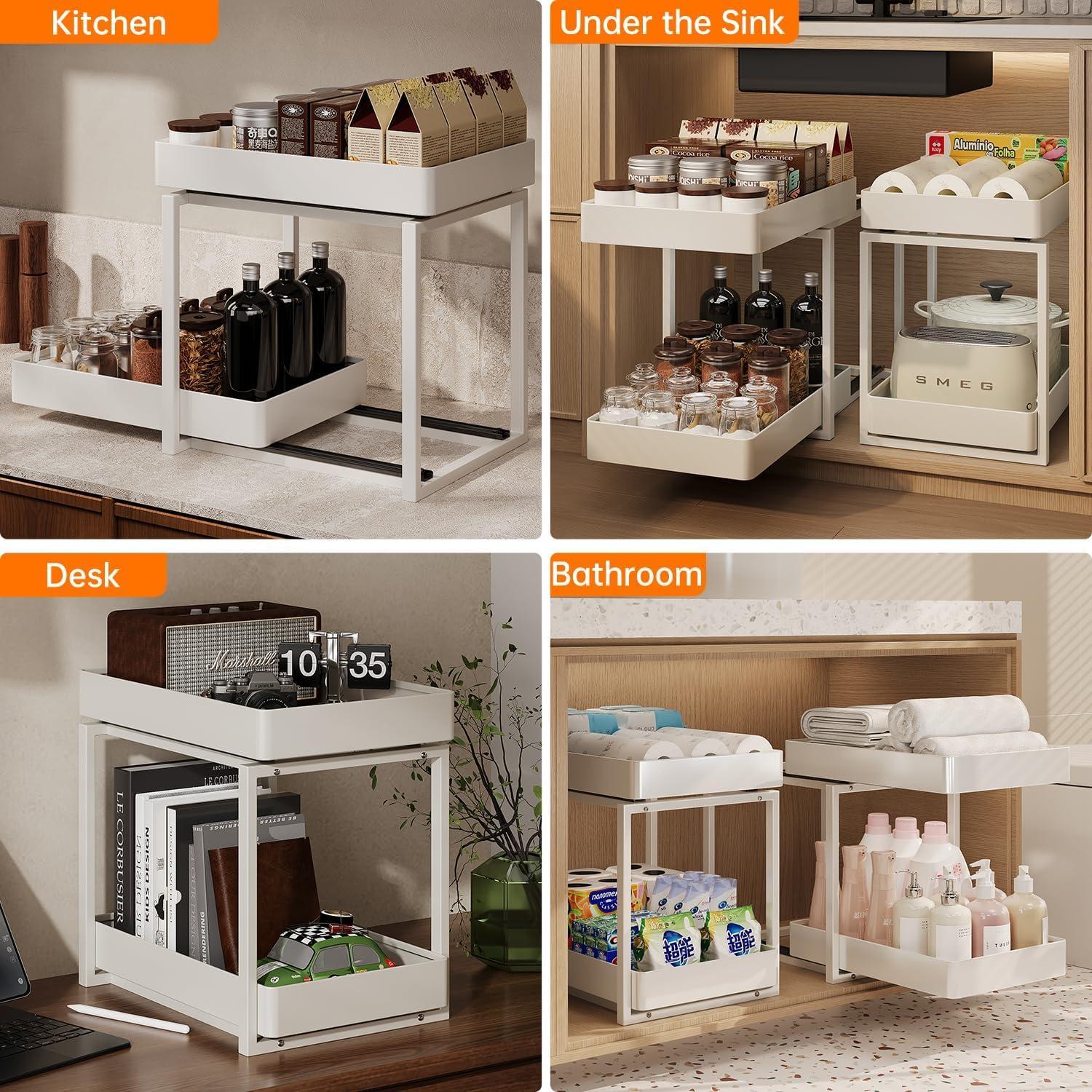 Organizador de Gabinete Deslizante DayunPemp Blanco 2 Niveles