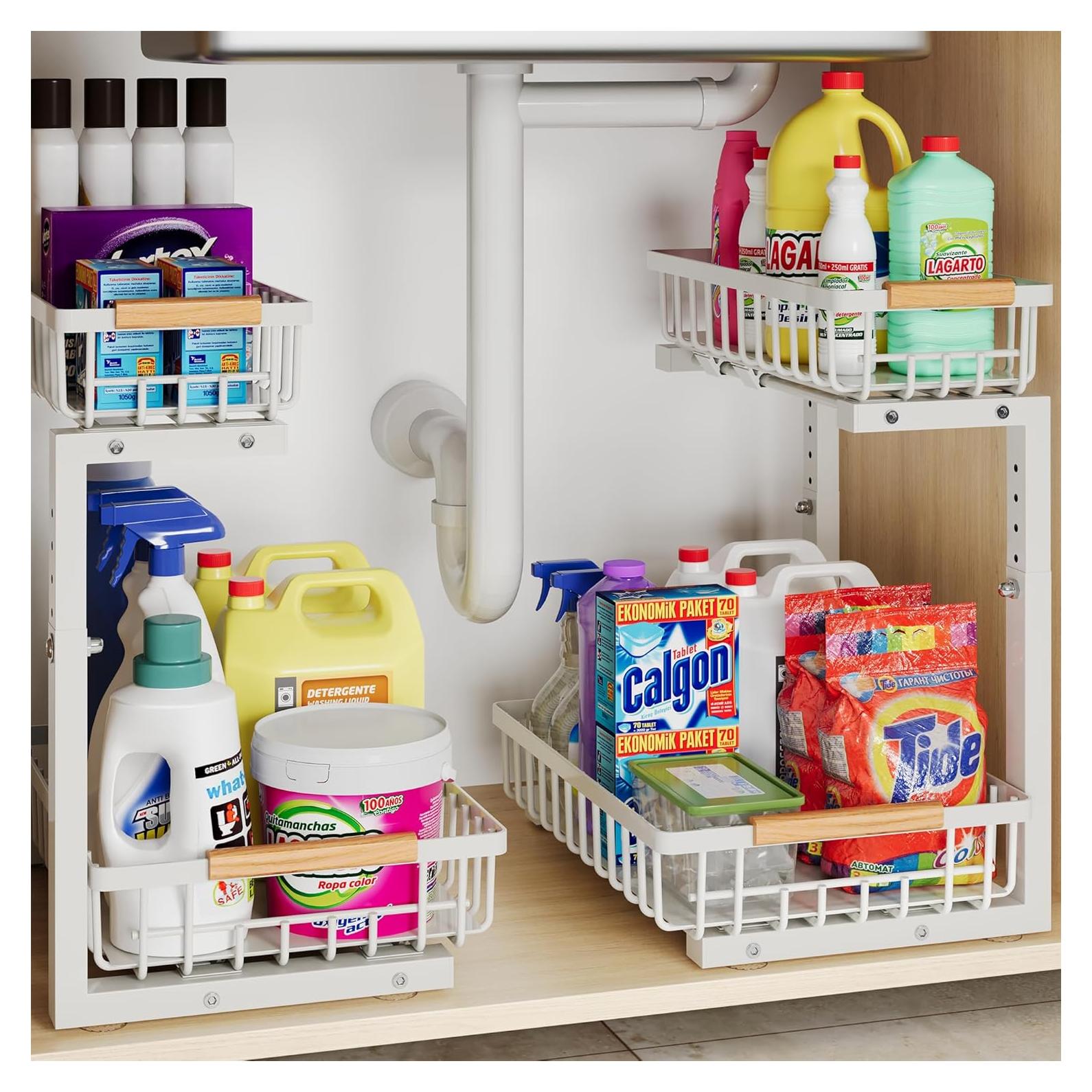 Organizador Bajo Fregadero Hahaemall Blanco 2 Niveles Ajustable