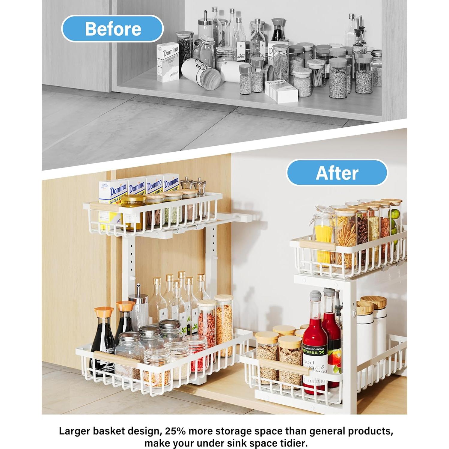 Organizador Bajo Fregadero Hahaemall Blanco 2 Niveles Ajustable