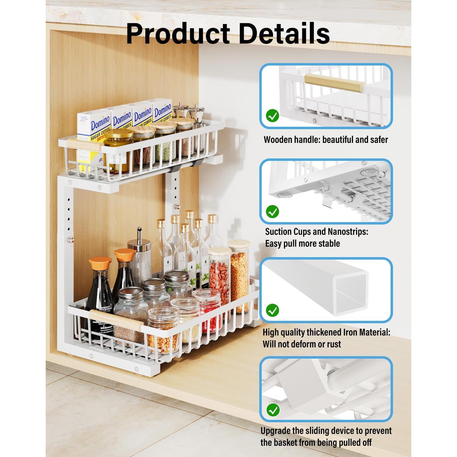 Organizador Bajo Fregadero Hahaemall Blanco 2 Niveles Ajustable