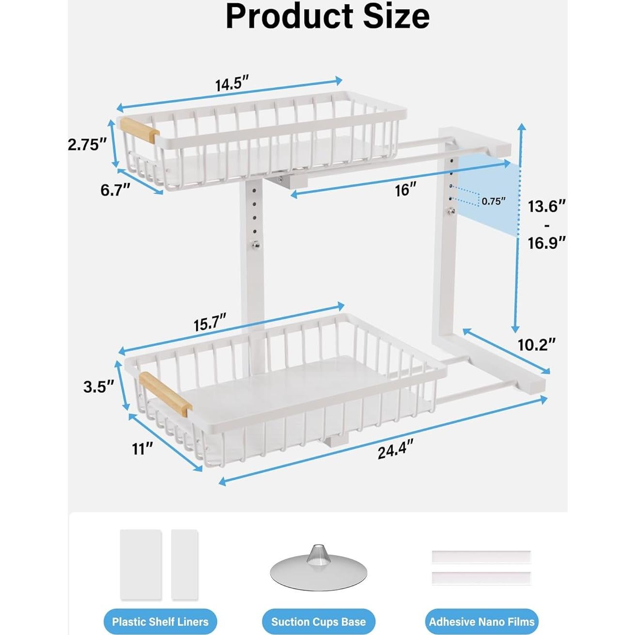 Organizador Bajo Fregadero Hahaemall Blanco 2 Niveles Ajustable