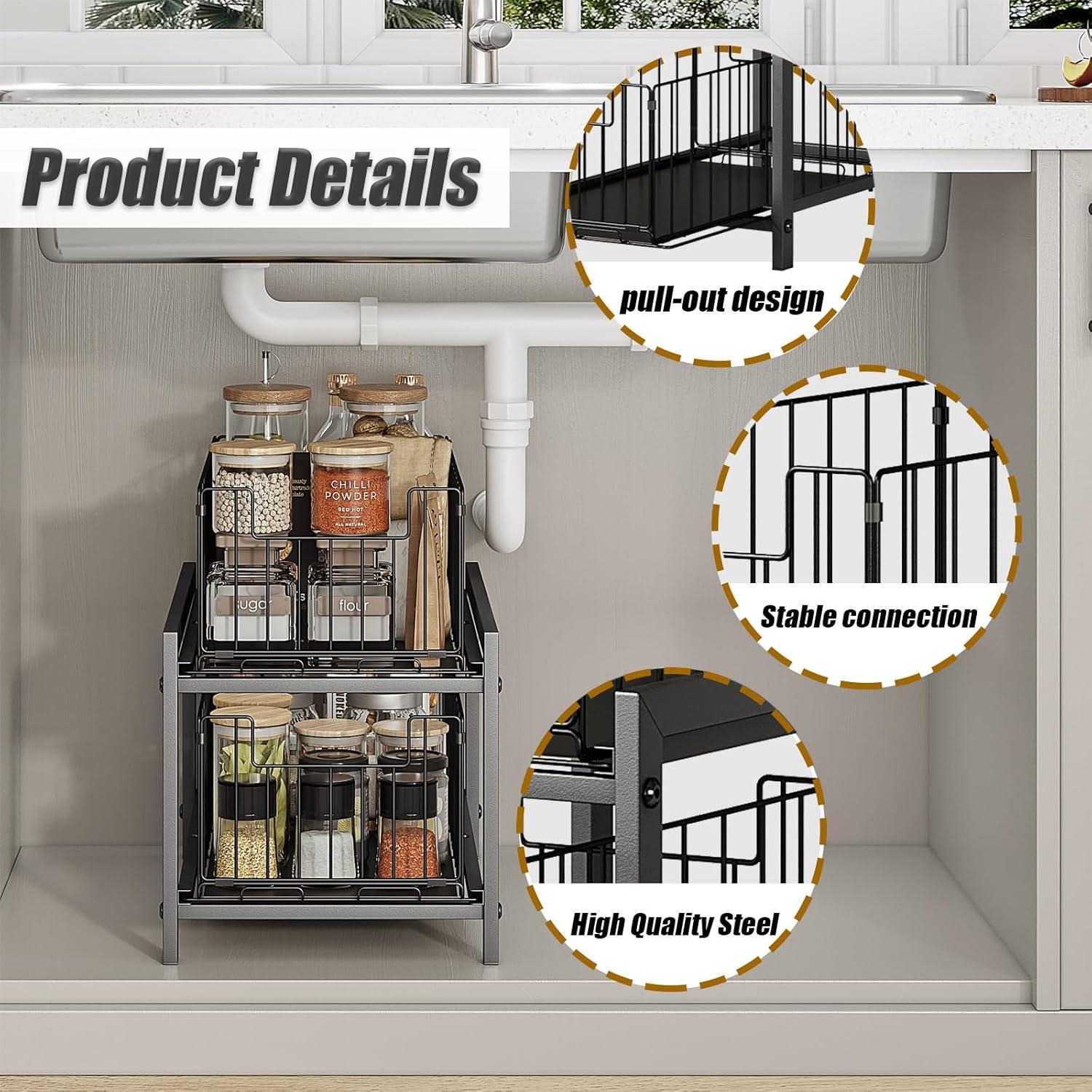 Organizador Bajo Fregadero INGIORDAR 2 Niveles Negro 37.8x30x8cm