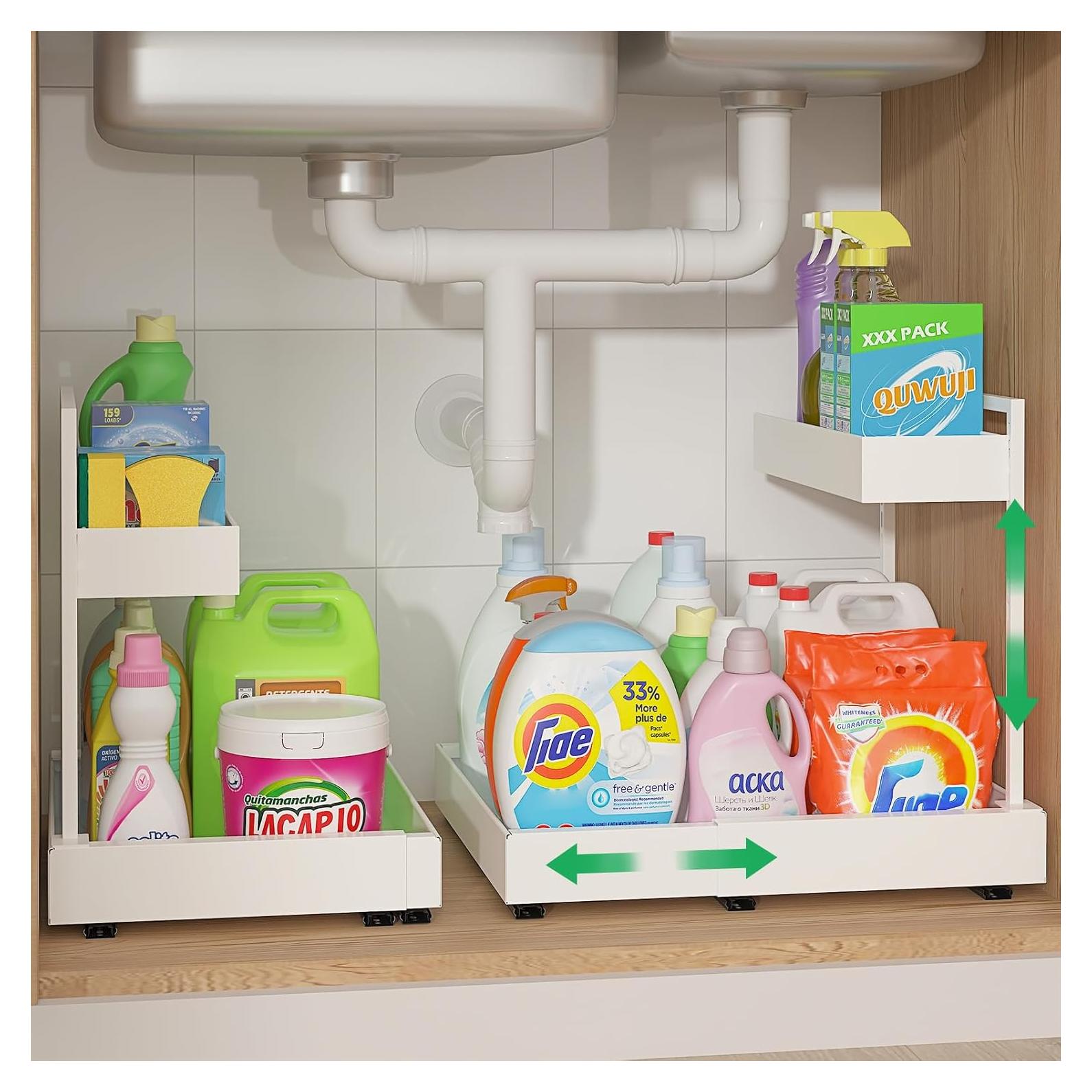 Organizador Bajo Fregadero REALINN 2 Niveles Ajustable Blanco