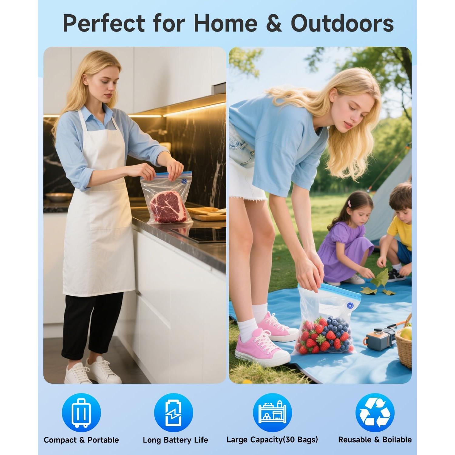 Sellador de Vacío Manual Aquatrend con 30 Bolsas Reutilizables