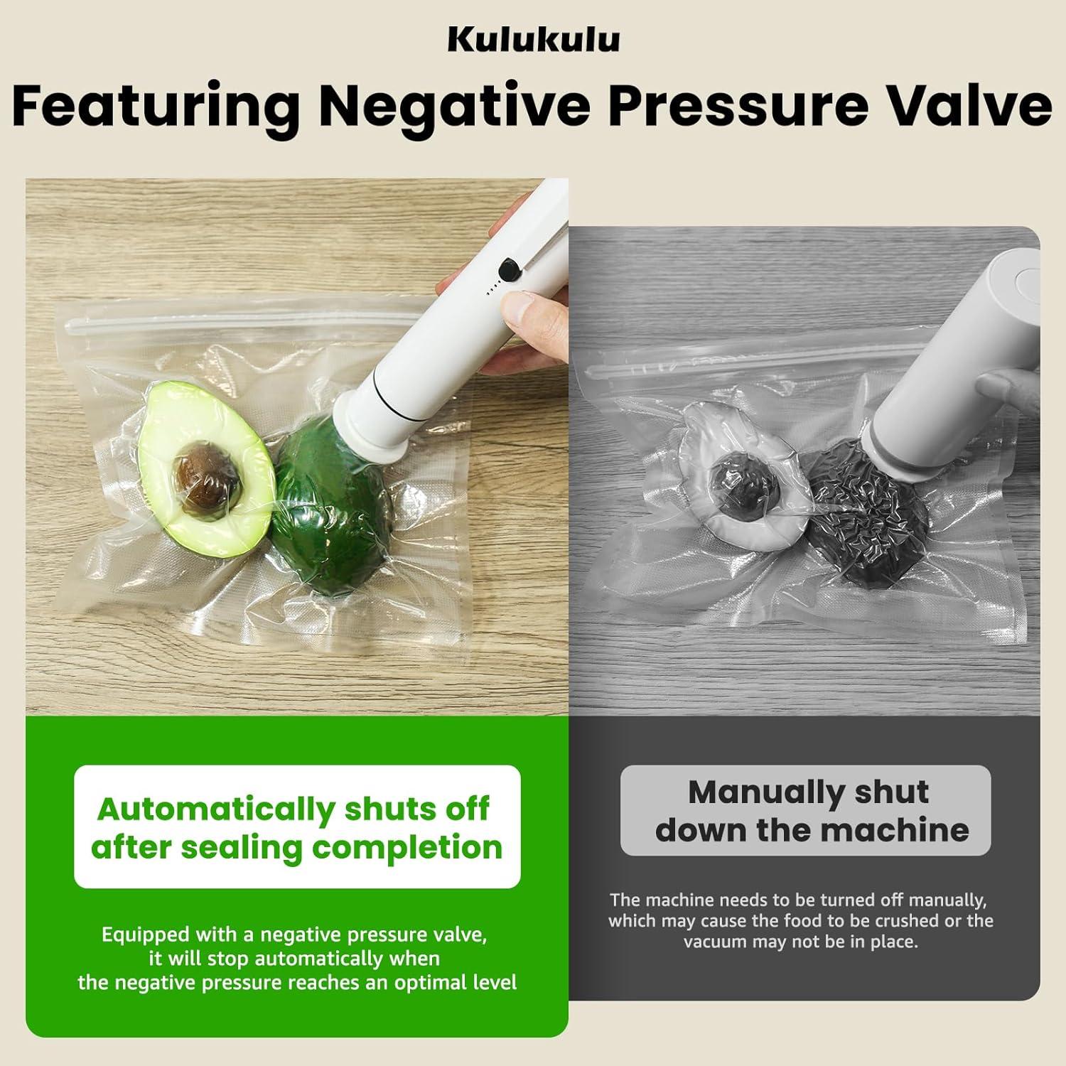 Sellador al Vacío Kulukulu 2025 Portátil + 12 Bolsas Reutilizables