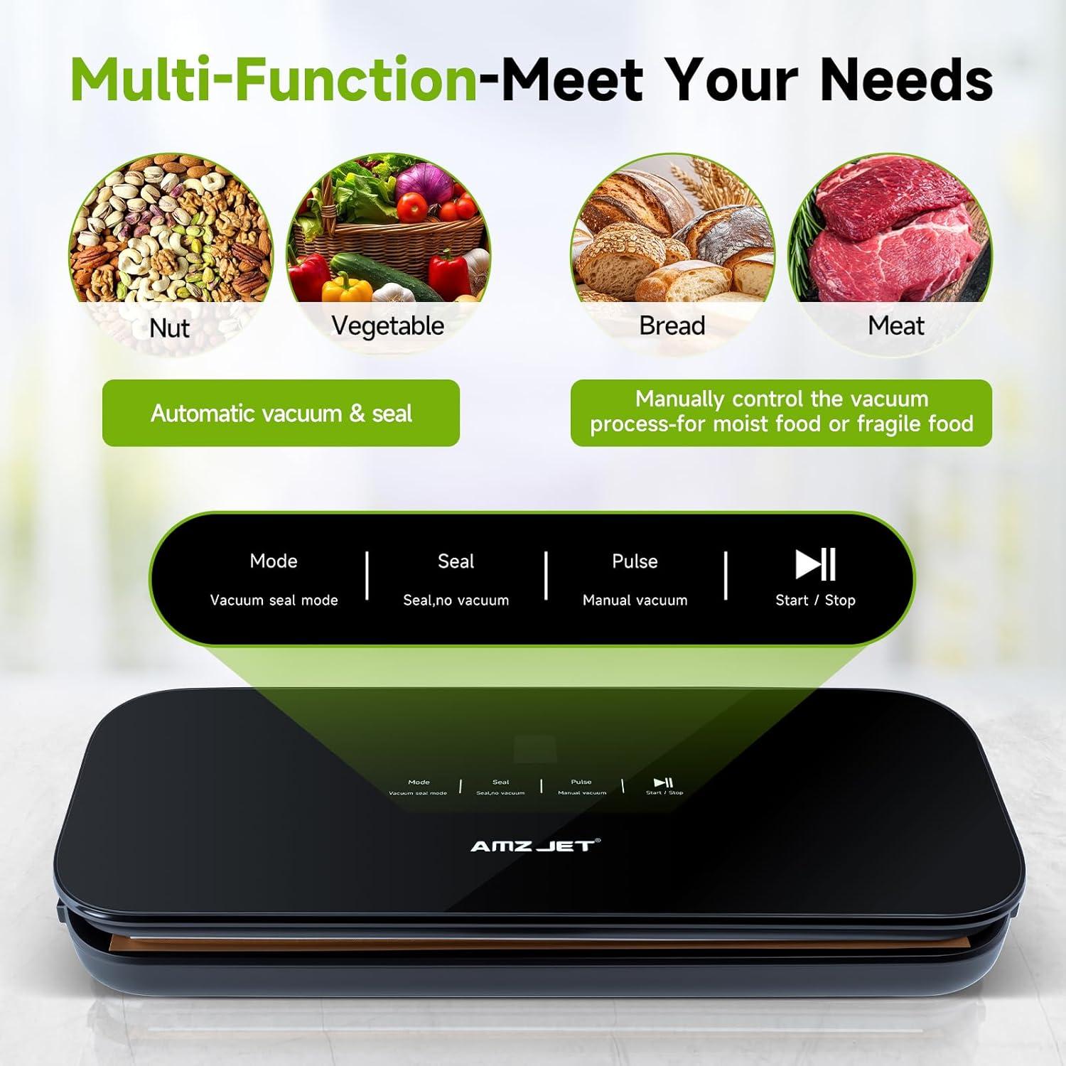 Sellador al vacío Amz Jet Negro con 30 bolsas y control táctil