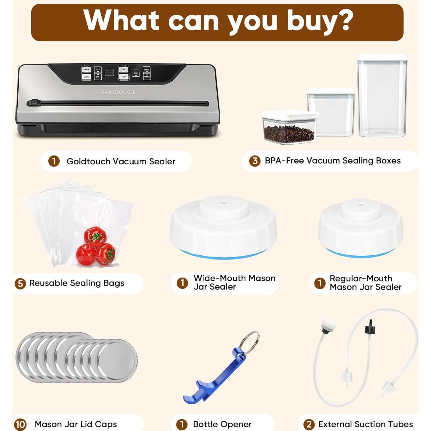 Sellador al vacío Goldtouch 8 en 1 con pantalla digital