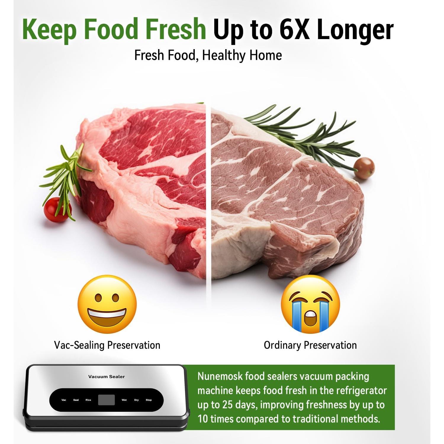 Sellador al vacío Nunemosk 2024, 6 en 1, compacto, 120W