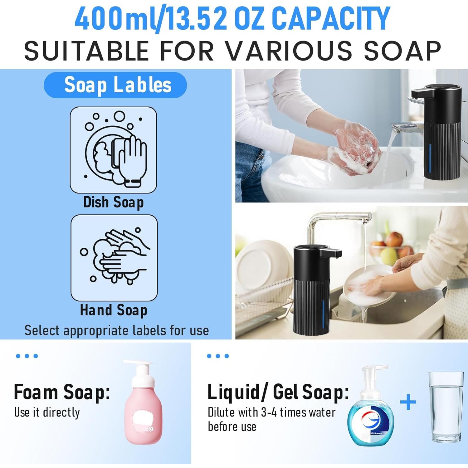 Dispensador de Jabón Automático UAYBABU 400ml Sensor Infrarrojo