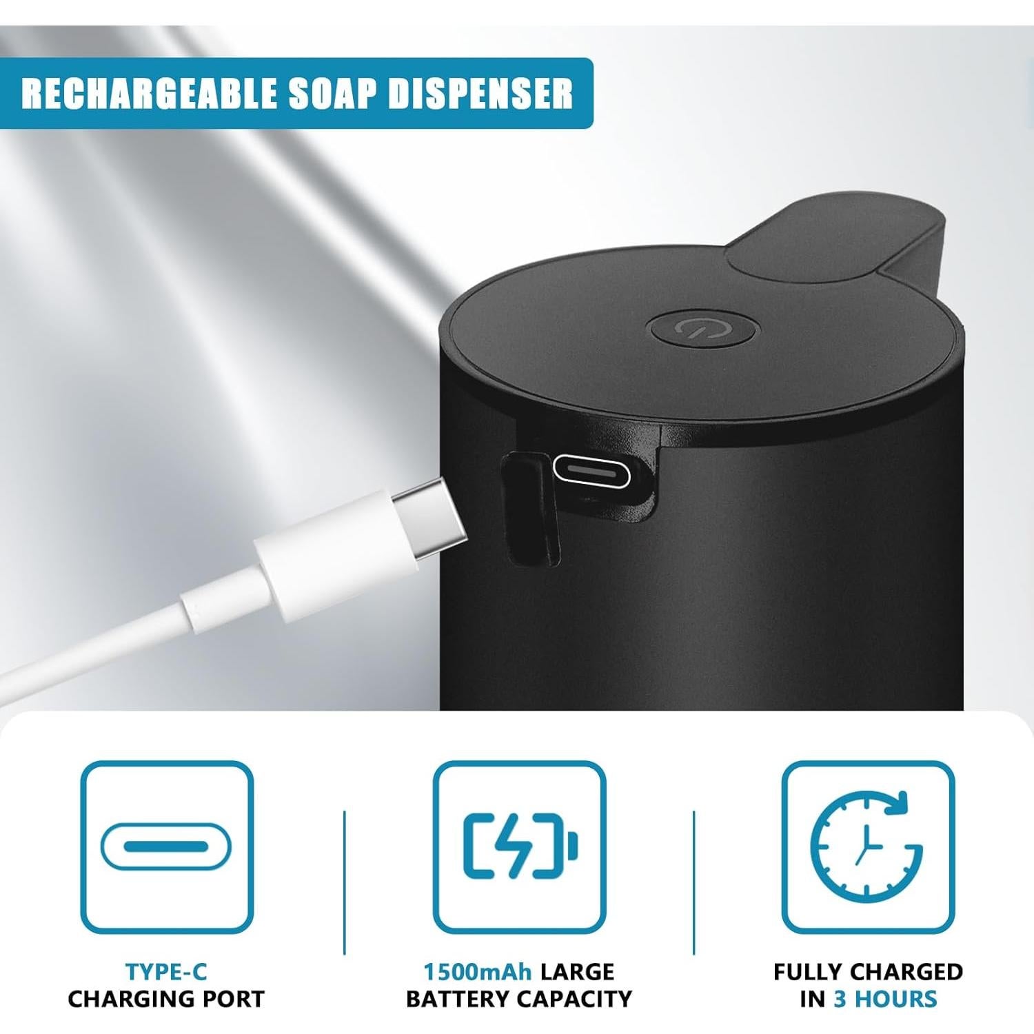 Dispensador Automático de Jabón Espumoso Mamiddle Negro IPX5