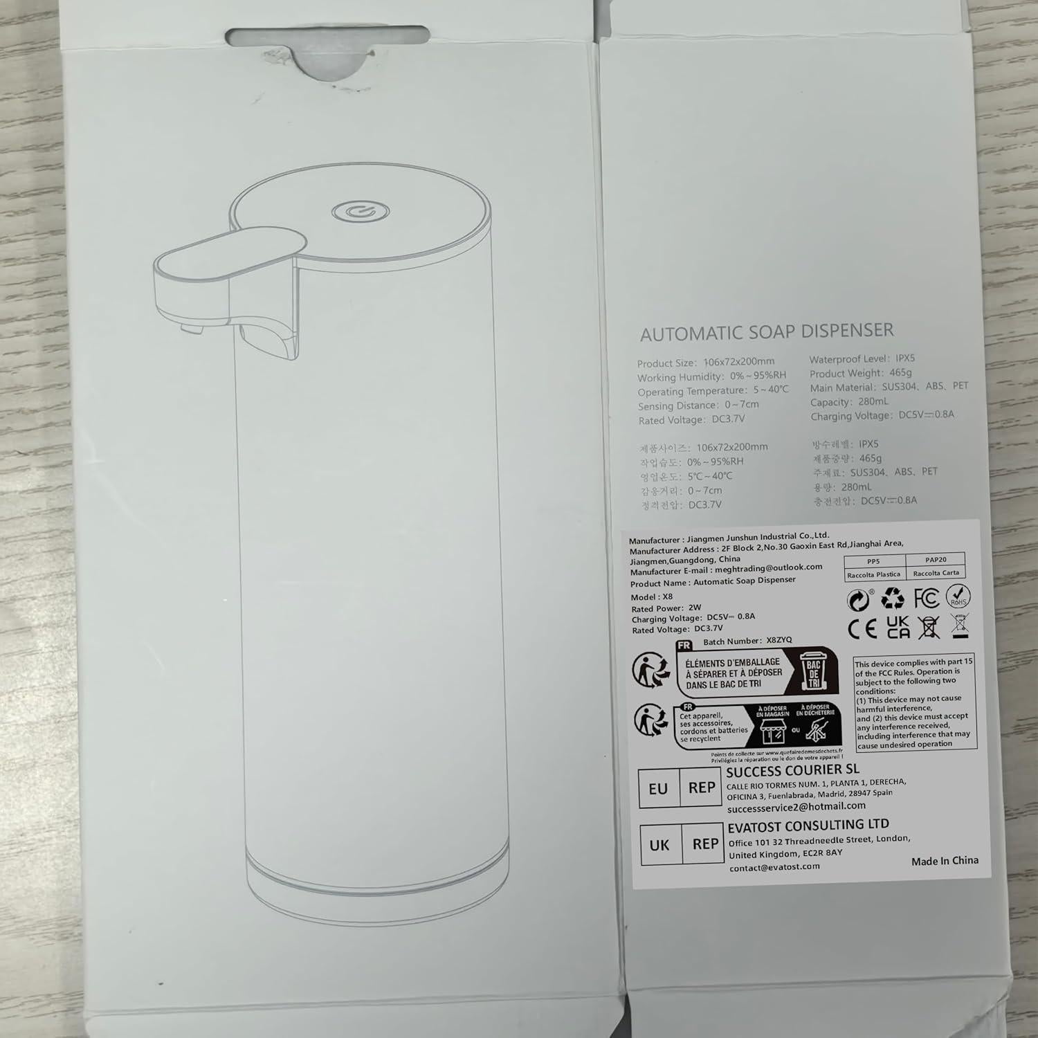 Dispensador Automático de Jabón Espumoso Mamiddle Negro IPX5