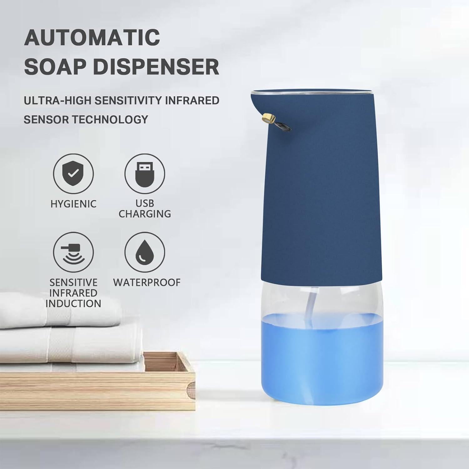 Dispensador de Jabón Automático CozyBlue Recargable 413ml Azul