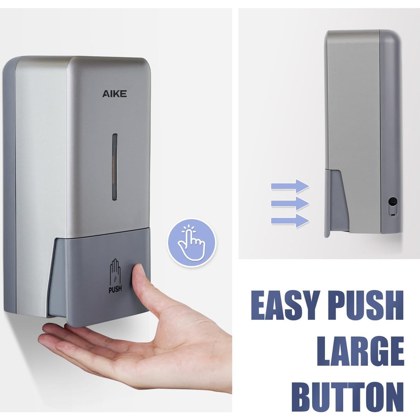 Dispensador de Jabón Líquido AIKE 800ml Montaje en Pared Plateado