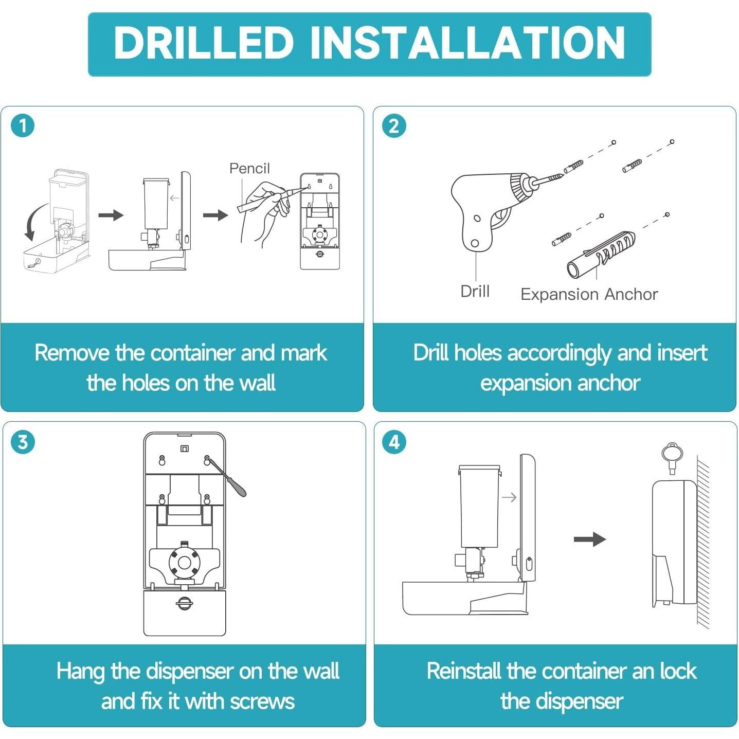 Dispensador de Jabón Líquido AIKE 800ml Montaje en Pared Plateado