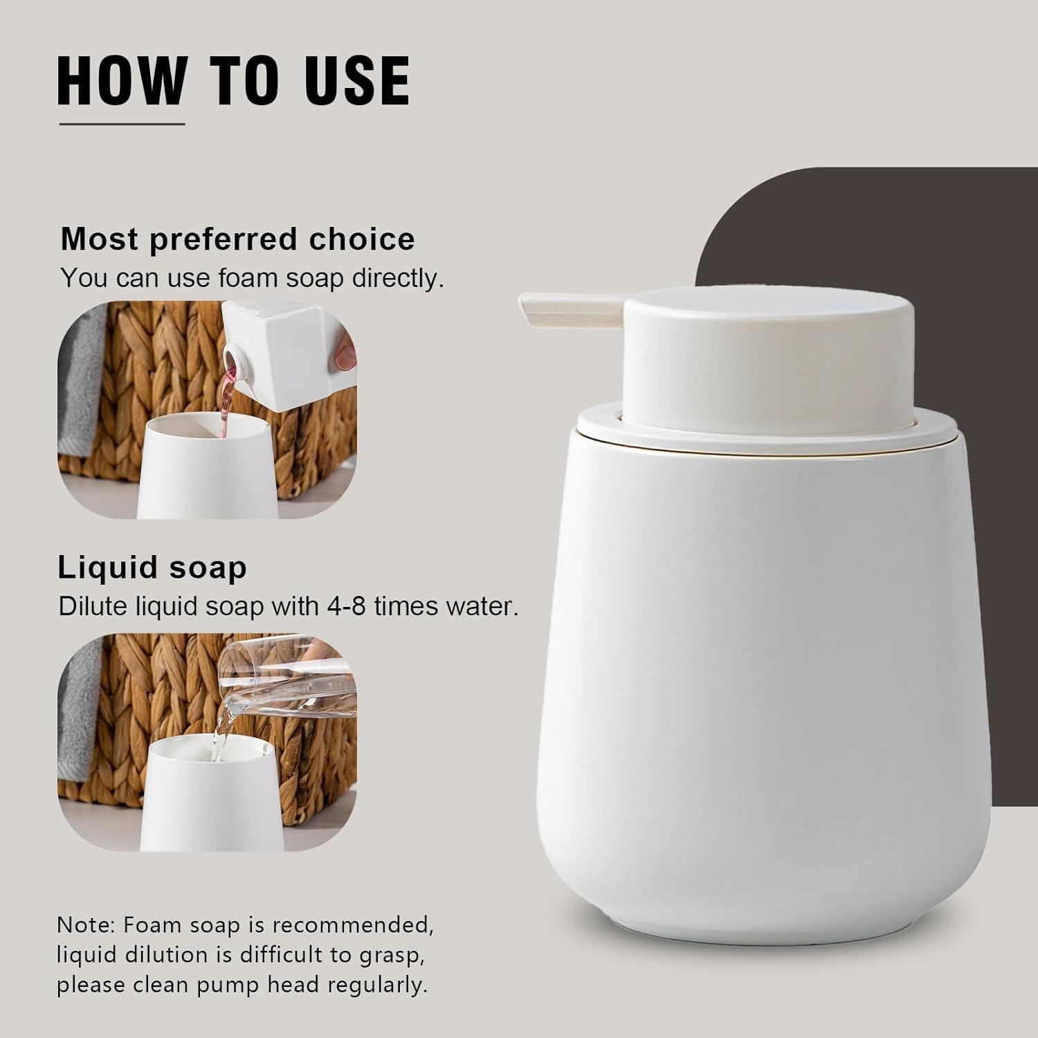 Dispensador de Jabón Espumoso Agyiuns Cerámica Blanca 354ml