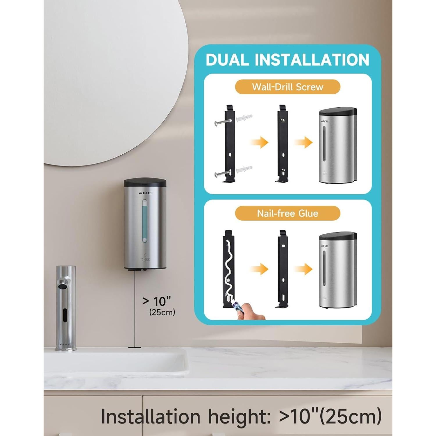 Dispensador de Jabón Automático AIKE AK1205 Acero Inoxidable 700ml