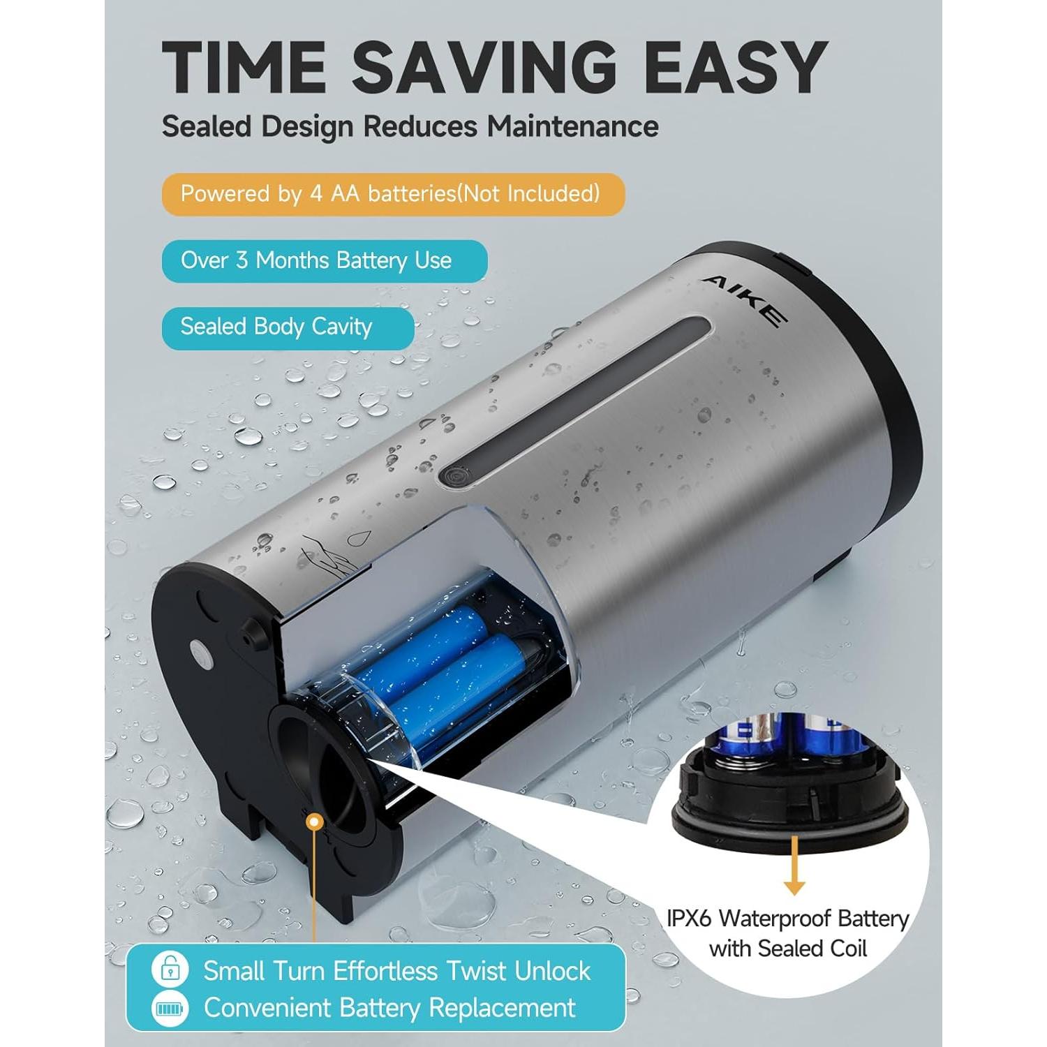 Dispensador de Jabón Automático AIKE AK1205 Acero Inoxidable 700ml