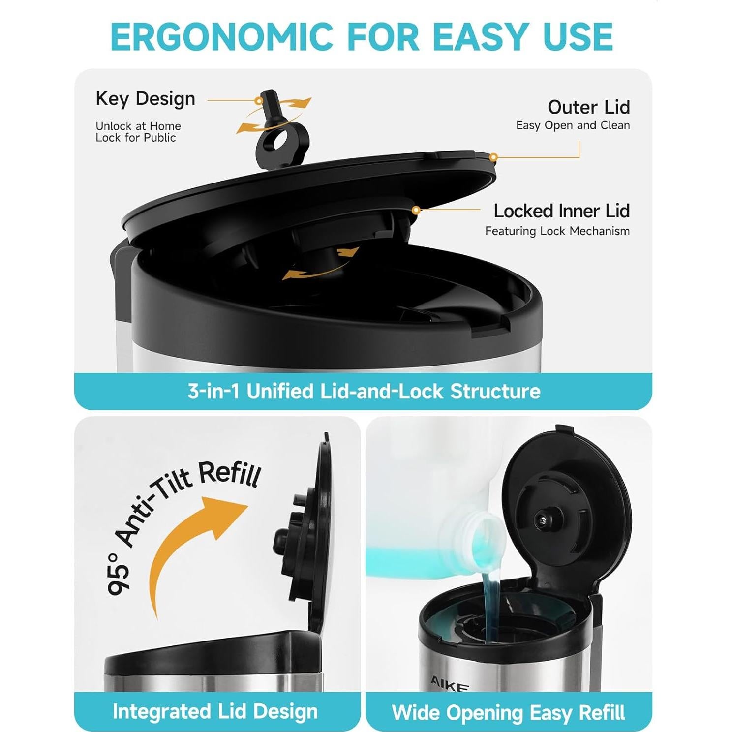 Dispensador de Jabón Automático AIKE AK1205 Acero Inoxidable 700ml