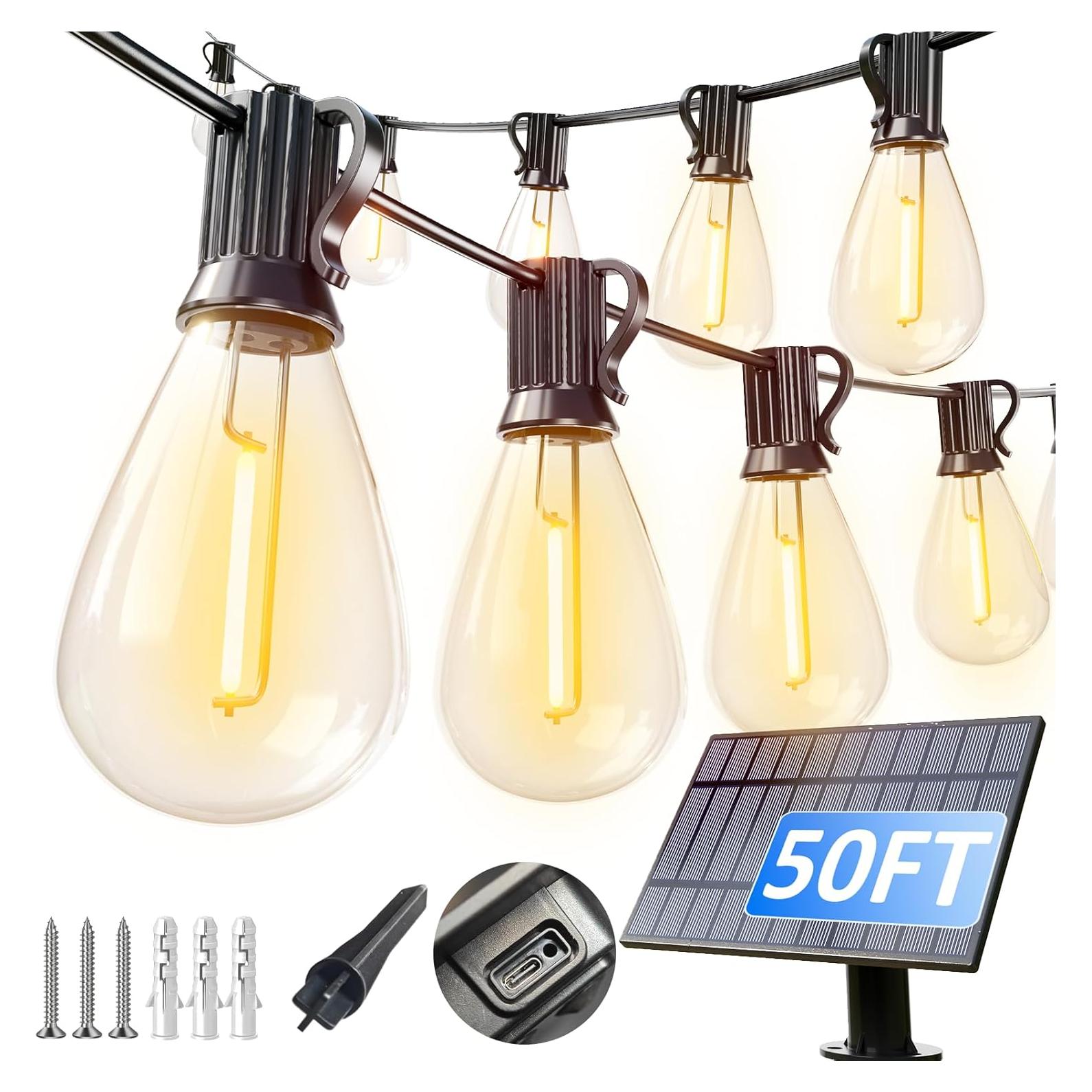 Luces de Cadena Solares Luckystyle 15.24m con 18 Bombillas LED