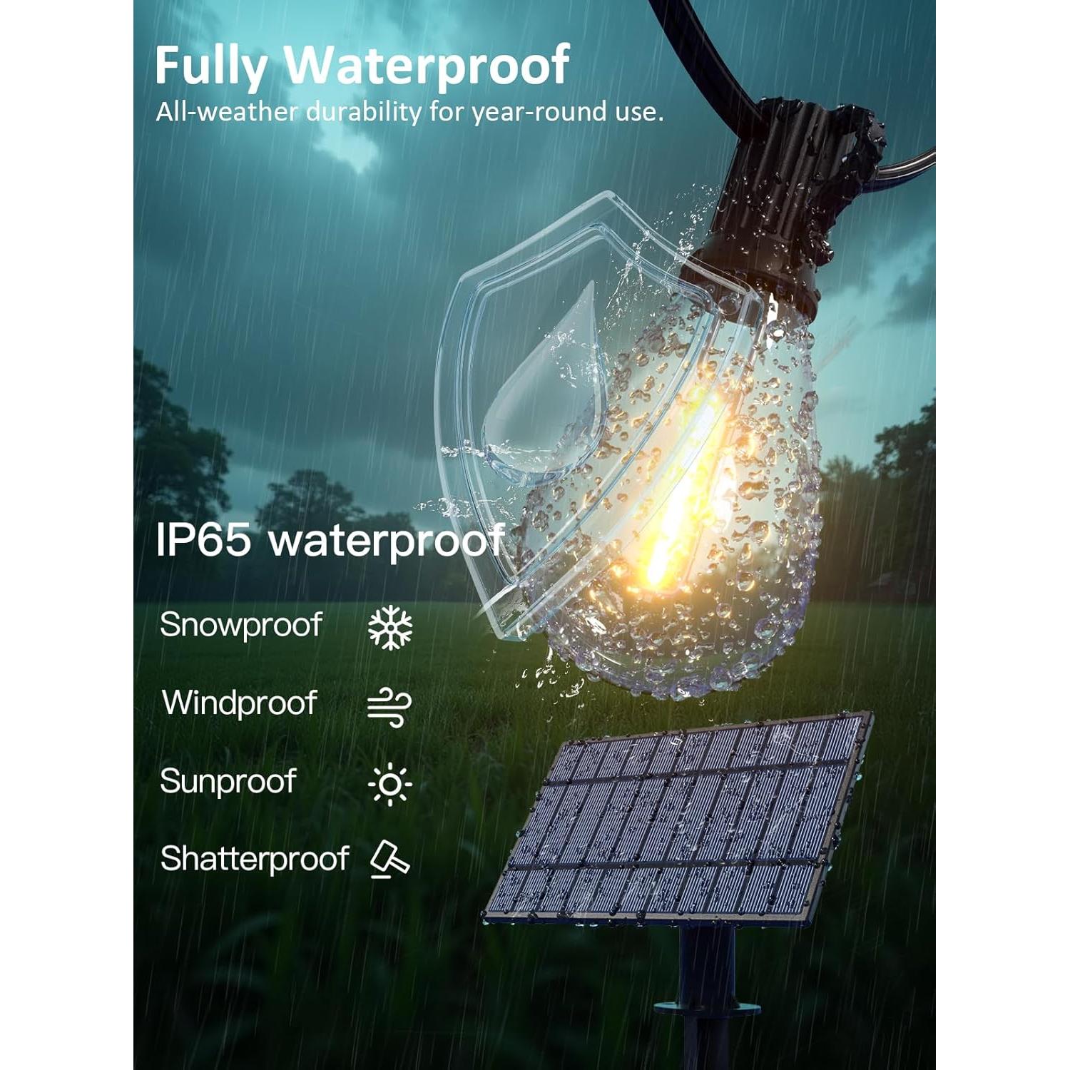 Luces de Cadena Solares Luckystyle 15.24m con 18 Bombillas LED