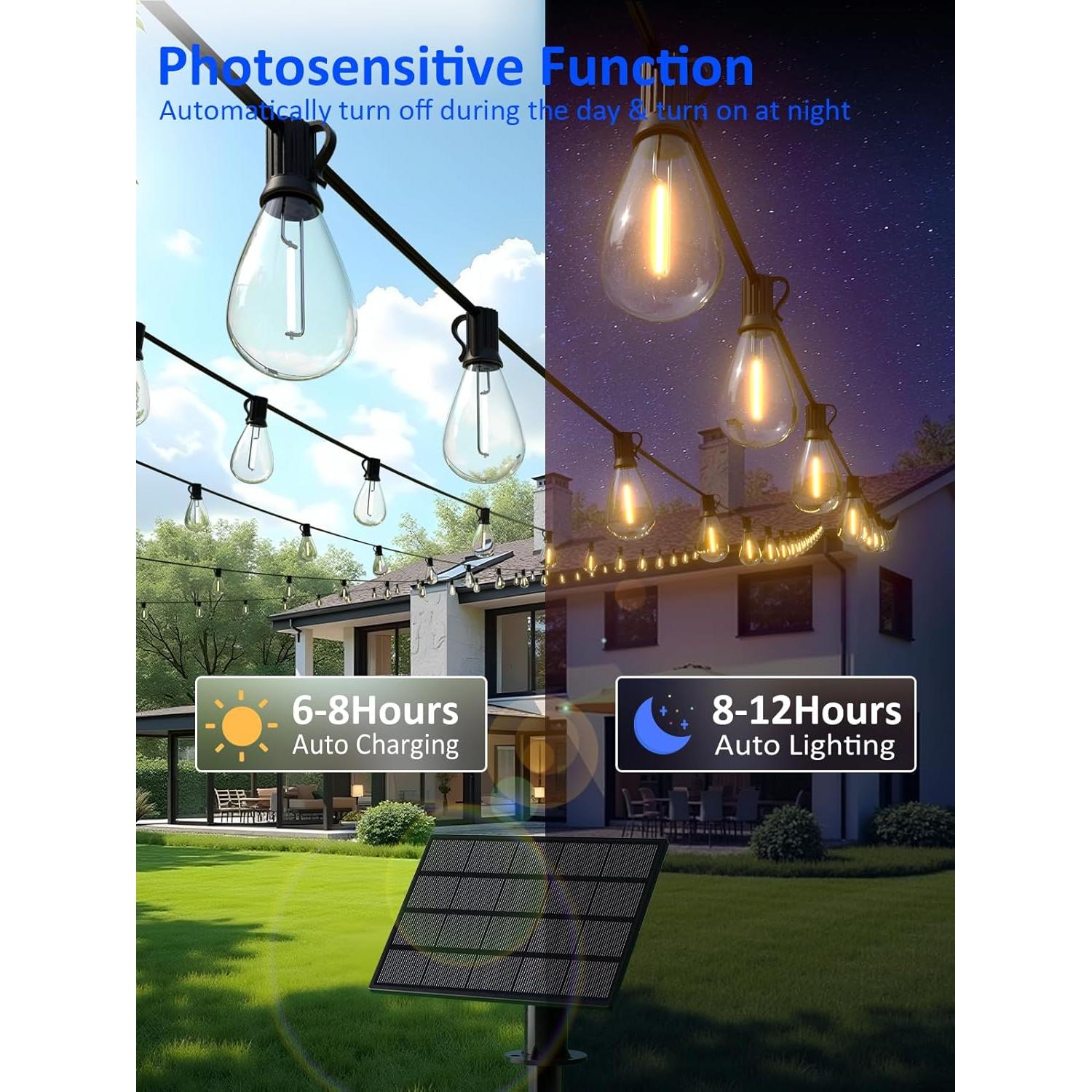 Luces de Cadena Solares Luckystyle 15.24m con 18 Bombillas LED