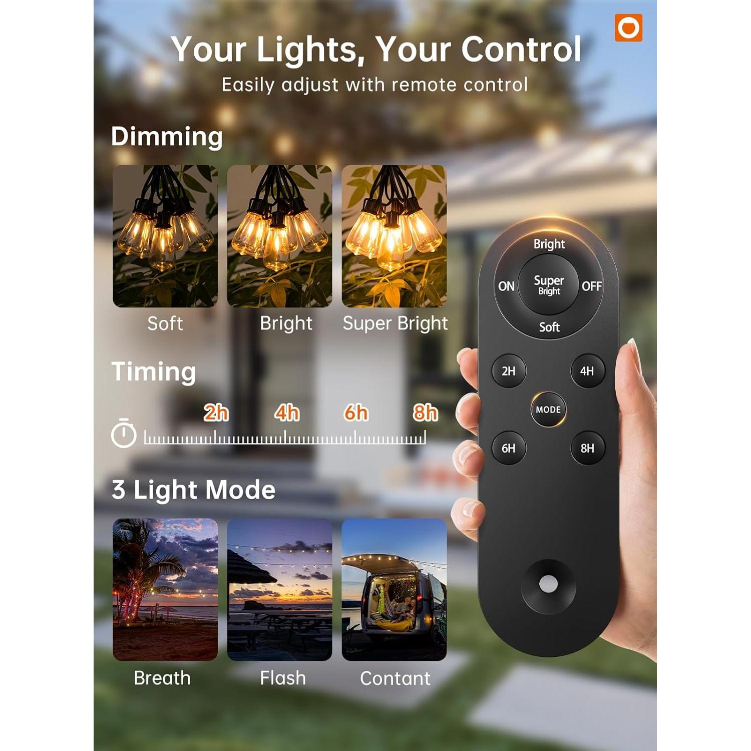 Luces de cadena solares Addlon 10+1 LED 10.67m IP54 con control remoto