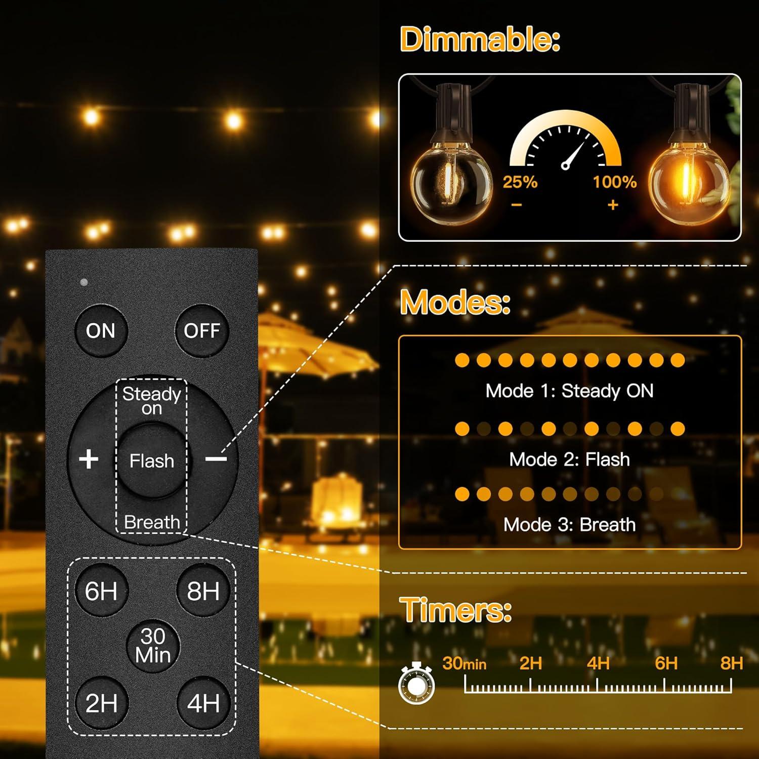 Luces Solares de Cadena Ollny 18.3M con Control Remoto y 25 LEDs