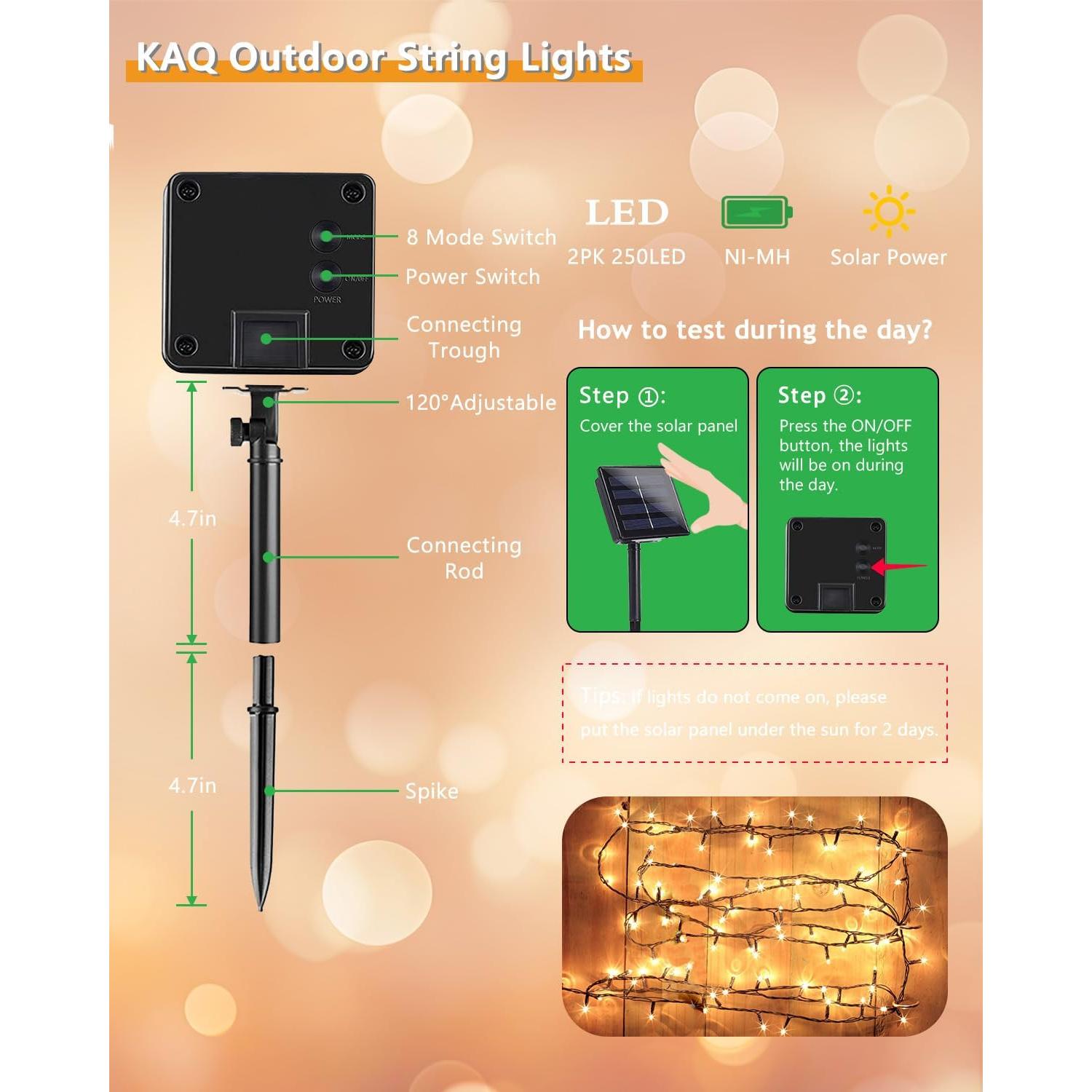 Luces de Cadena Solares 500LED Yuhuayang 54.86m IP65 8 Modos