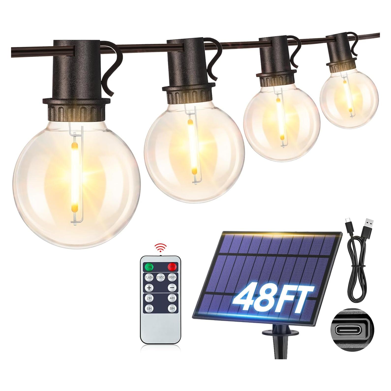 Luces de Cadena Solares Mlambert 48FT con Control Remoto 18 Bombillas