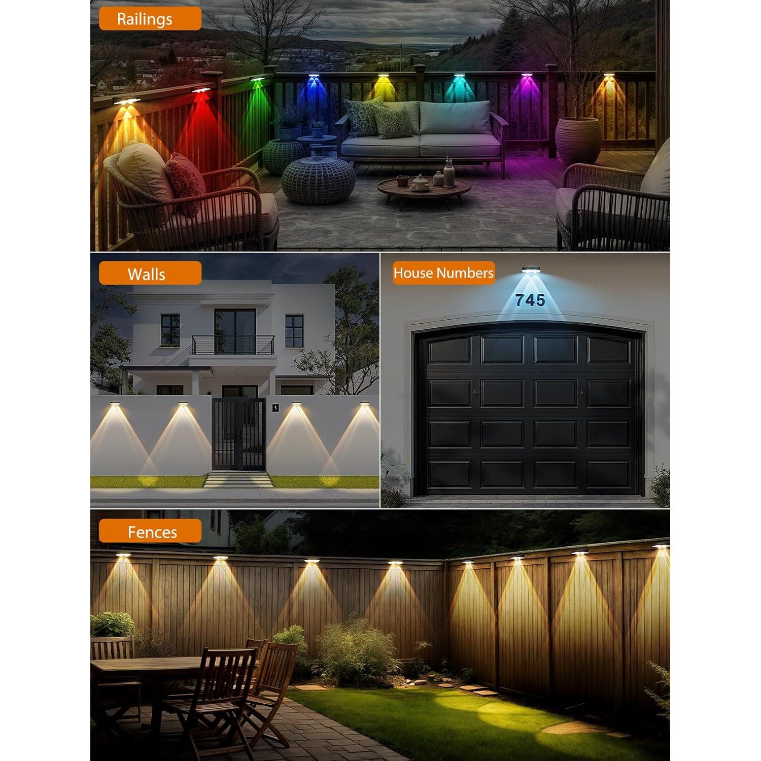 Luces Solares para Cercas UGDLUCK 8 Pack RGB y Blanco Cálido