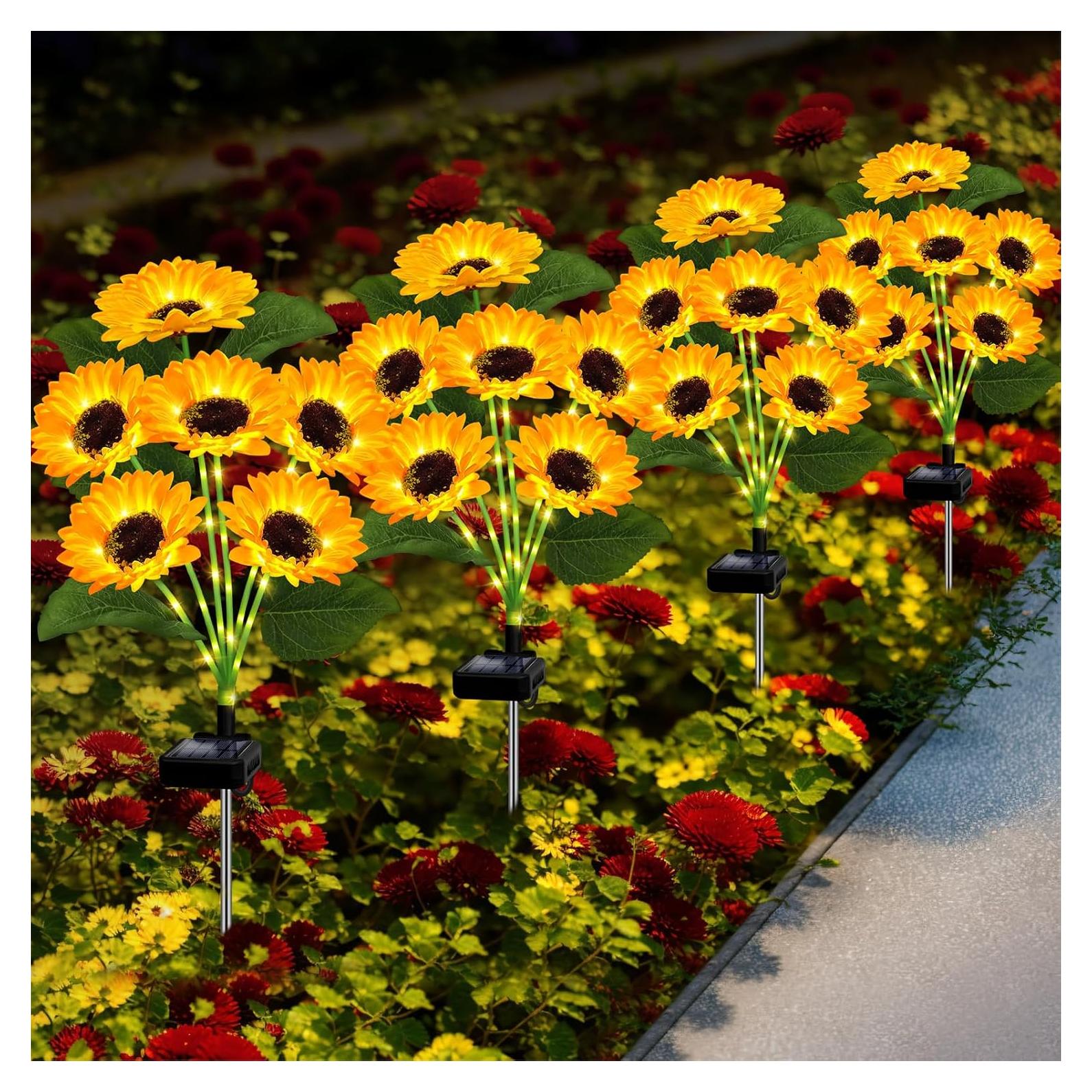 Luces Solares Decorativas EDOF para Jardín - Paquete de 4 Girasoles
