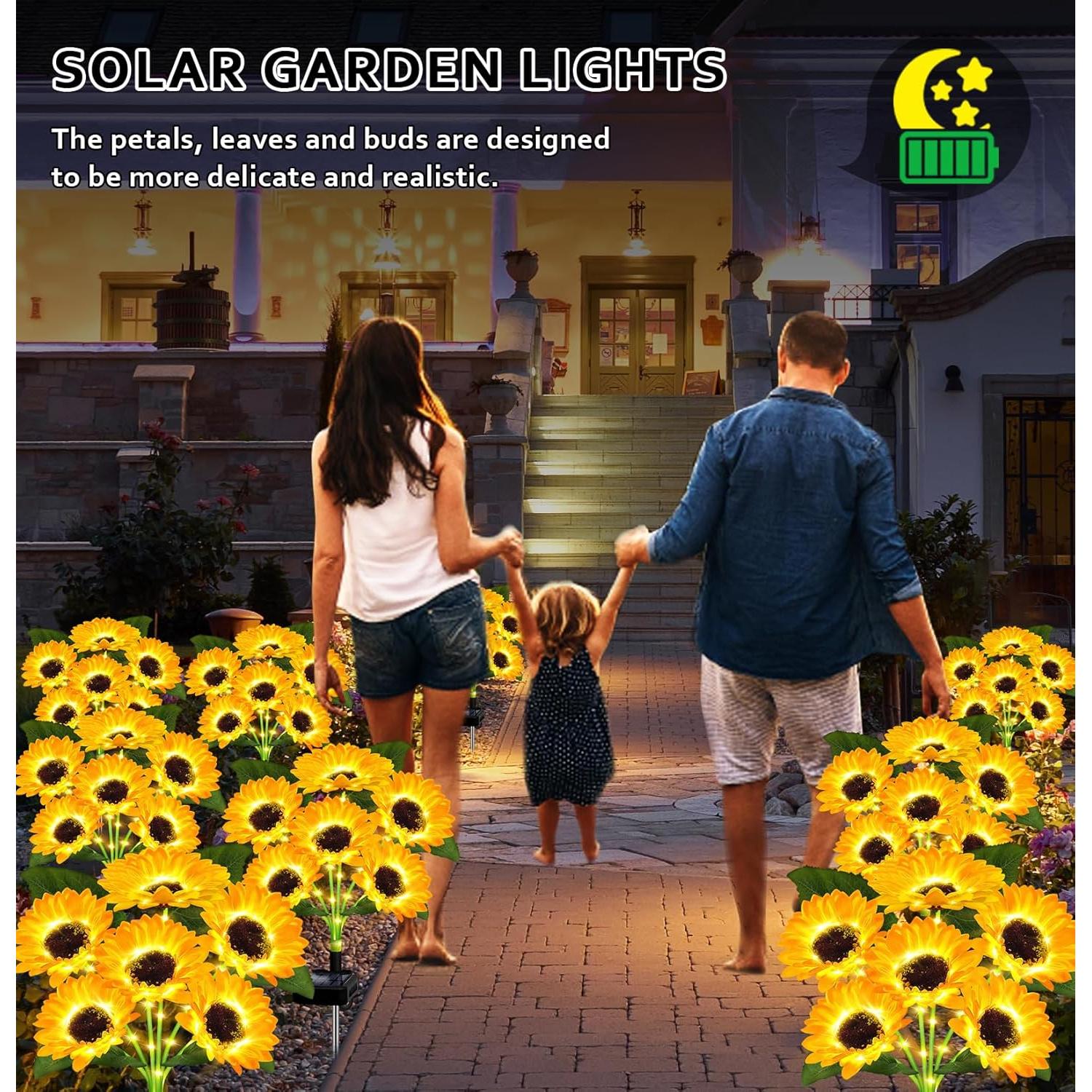 Luces Solares Decorativas EDOF para Jardín - Paquete de 4 Girasoles