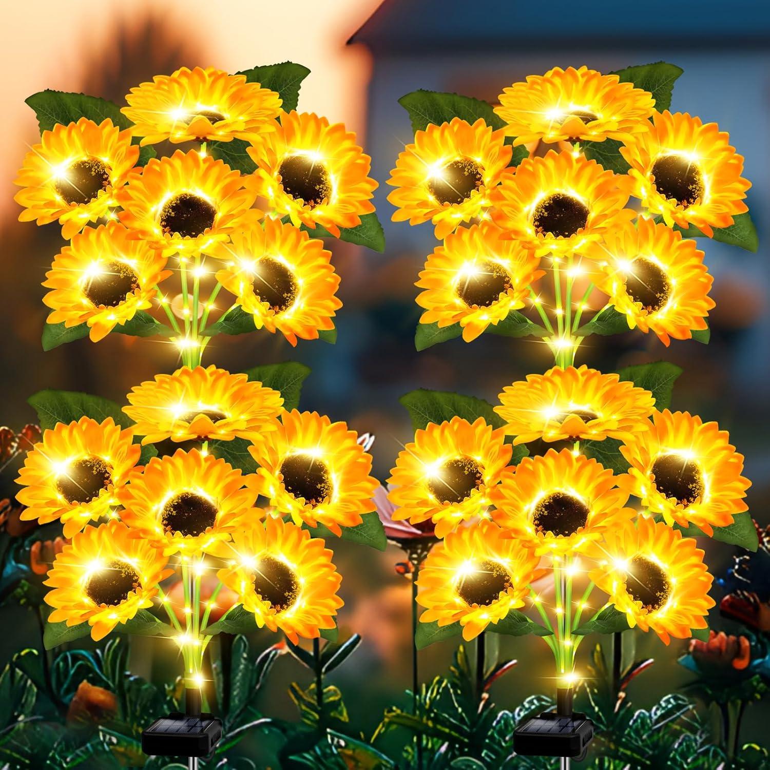 Luces Solares Decorativas EDOF para Jardín - Paquete de 4 Girasoles